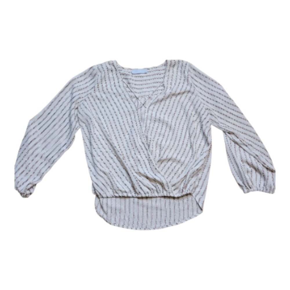 Faith & Asher Cream Striped Crossover Blouse
